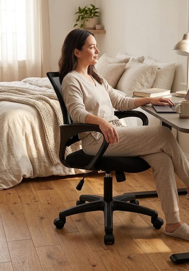 Mesh ergonomic office chair in a home office setup